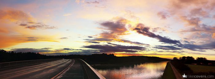 Beautiful Colofrul Sky and Road going over Water Facebook Covers