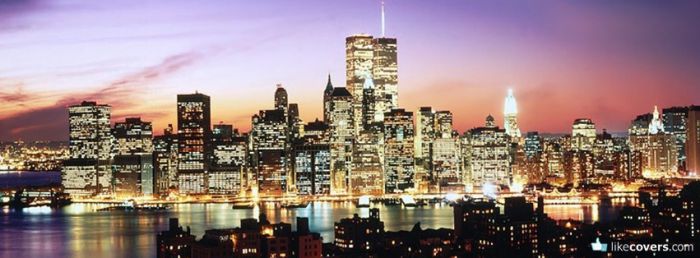 Bright city lights at night pink sky Facebook Covers