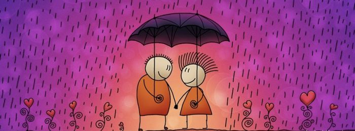 Cute Couple With Umbrella In The Rain Facebook Covers
