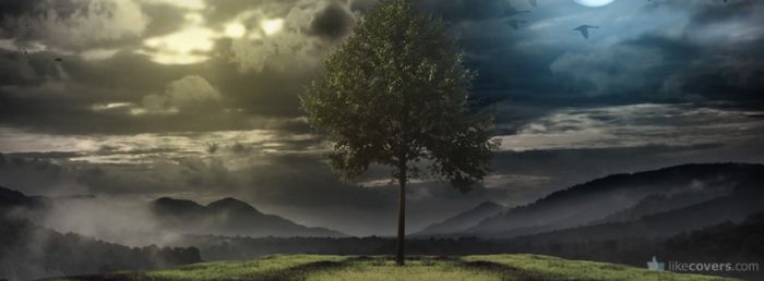 Dark sky tree in the middle mountains Facebook Covers