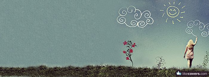 Girl drawing clouds in the sky Facebook Covers