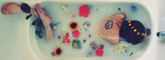 Girl In A Bath With Flowers Facebook Covers