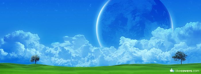 Green Grass Clouds and Planet in the Sky Facebook Covers