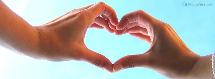 Hands making a heart in the light blue sky Facebook Covers