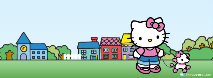 Hello Kitty walking her puppy Facebook Covers