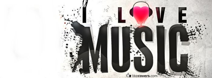 I love Music Heart Headphones Facebook Covers
