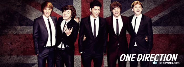 One Direction Band with British Flag in the Background Facebook Covers