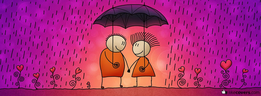 Cartoon Couple under and unbrella Facebook Covers