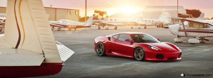 Red Ferrari at an Airport Facebook Covers