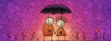 Cute Couple With Umbrella In The Rain