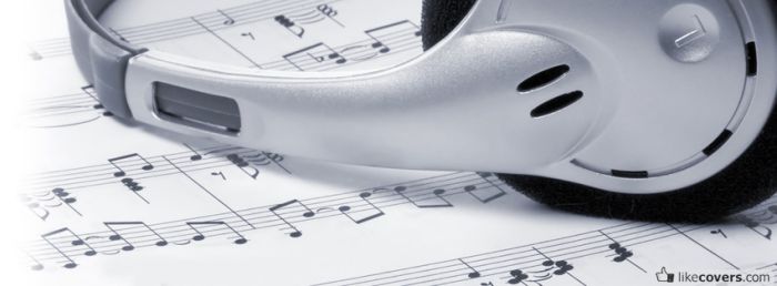 Silver headphones on music notes Facebook Covers