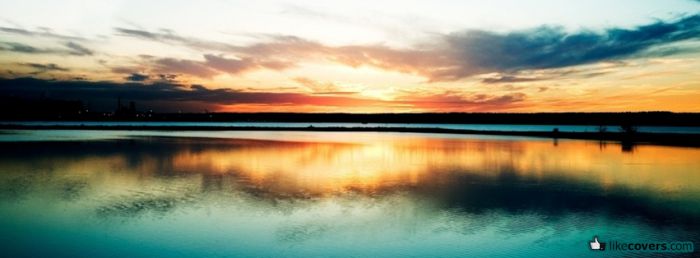 Sunset over the lake different colors Facebook Covers